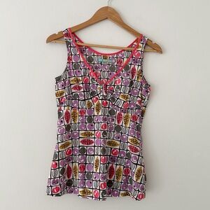 Boden Top Sleeveless Orange Yellow Leaf Fall Pink Cotton